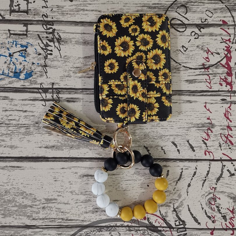 Wholesale Leopard Print Cow Print Western Style Card Holder Silicone Beaded Wrist Keychain